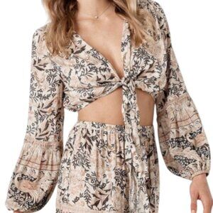 Spell & the Gypsy Oasis Pearl Maxi Skirt Set w/Long Sleeve Tie Crop Top Medium